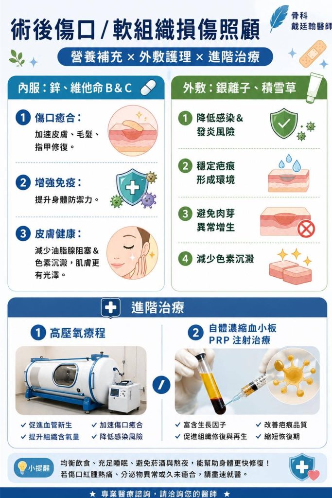 術後傷口、軟組織損傷照護說明|圖:萬芳醫院骨科 - 戴廷翰醫師提供